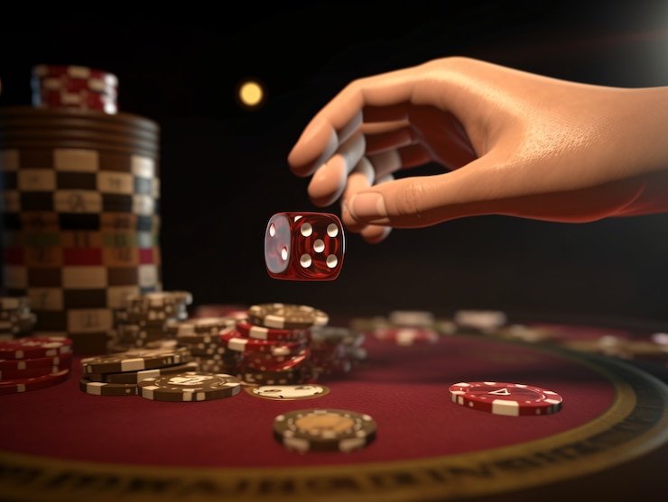 Meja poker dengan kartu dan chip di casino virtual terpercaya